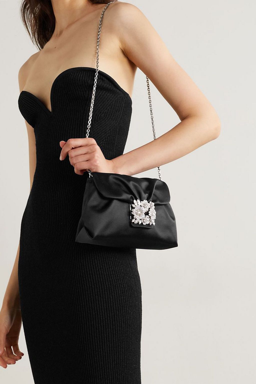 ROGER VIVIER RV Bouquet Strass Drape embellished satin clutch
