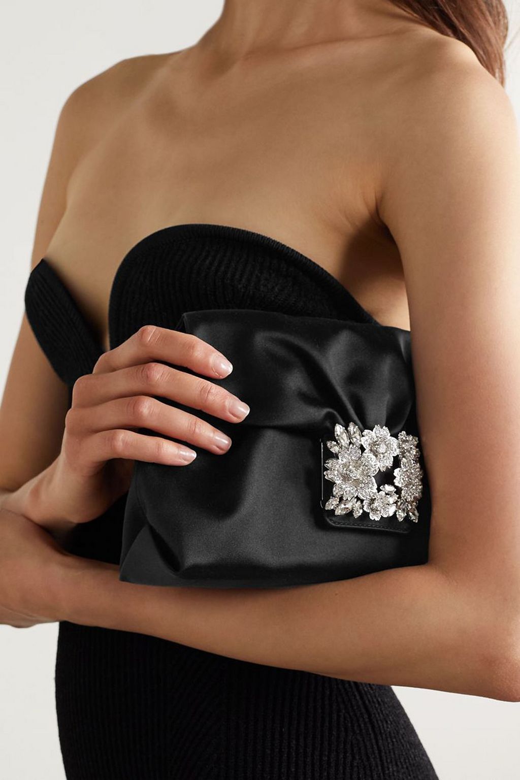 ROGER VIVIER RV Bouquet Strass Drape embellished satin clutch