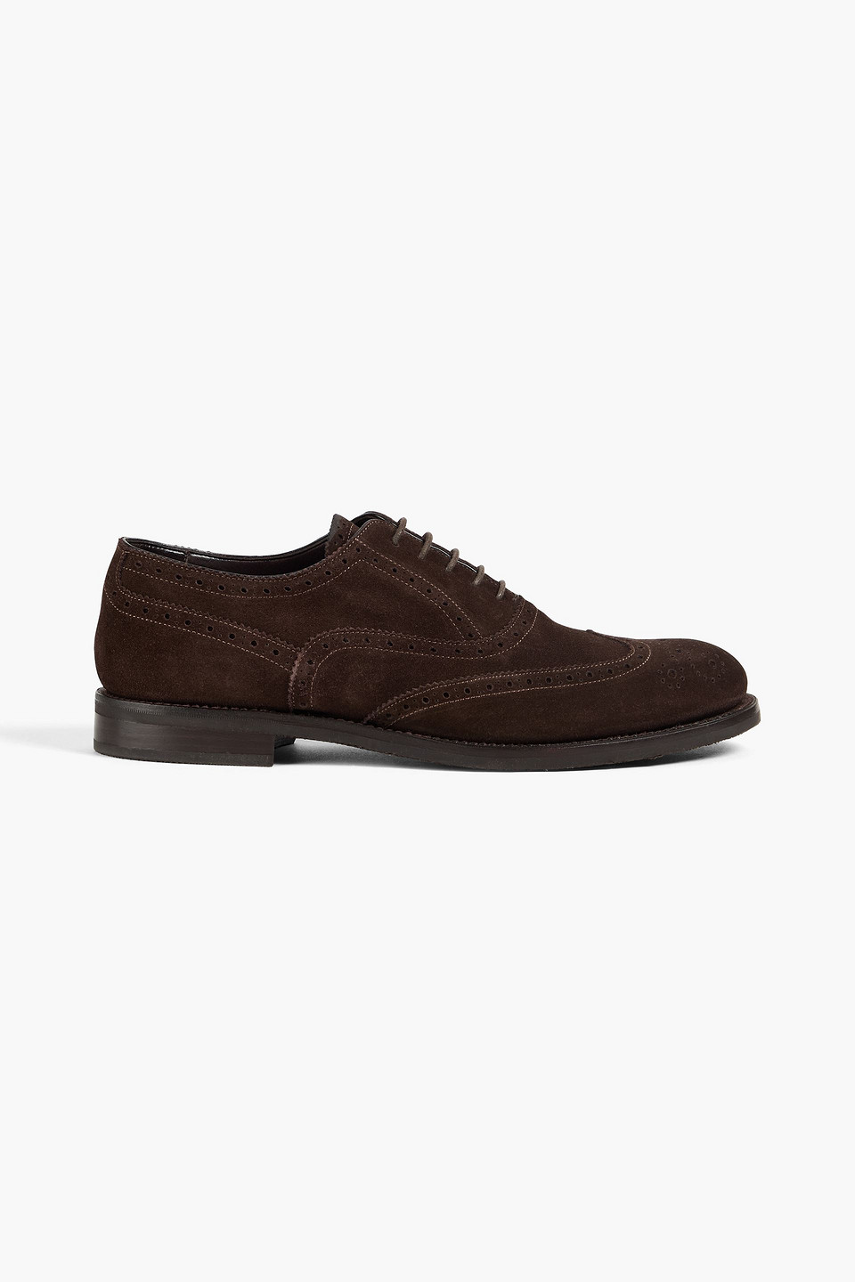 Canali Laser-cut Suede Brogues In Dark Brown
