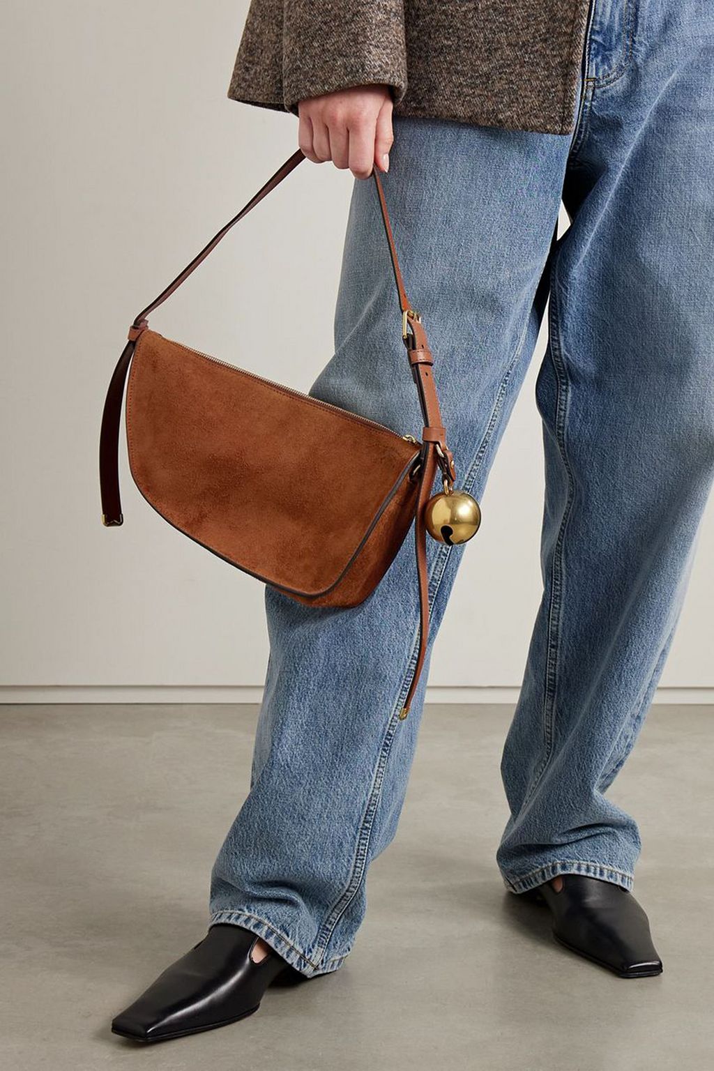 BURBERRY Embellished leather-trimmed suede shoulder bag