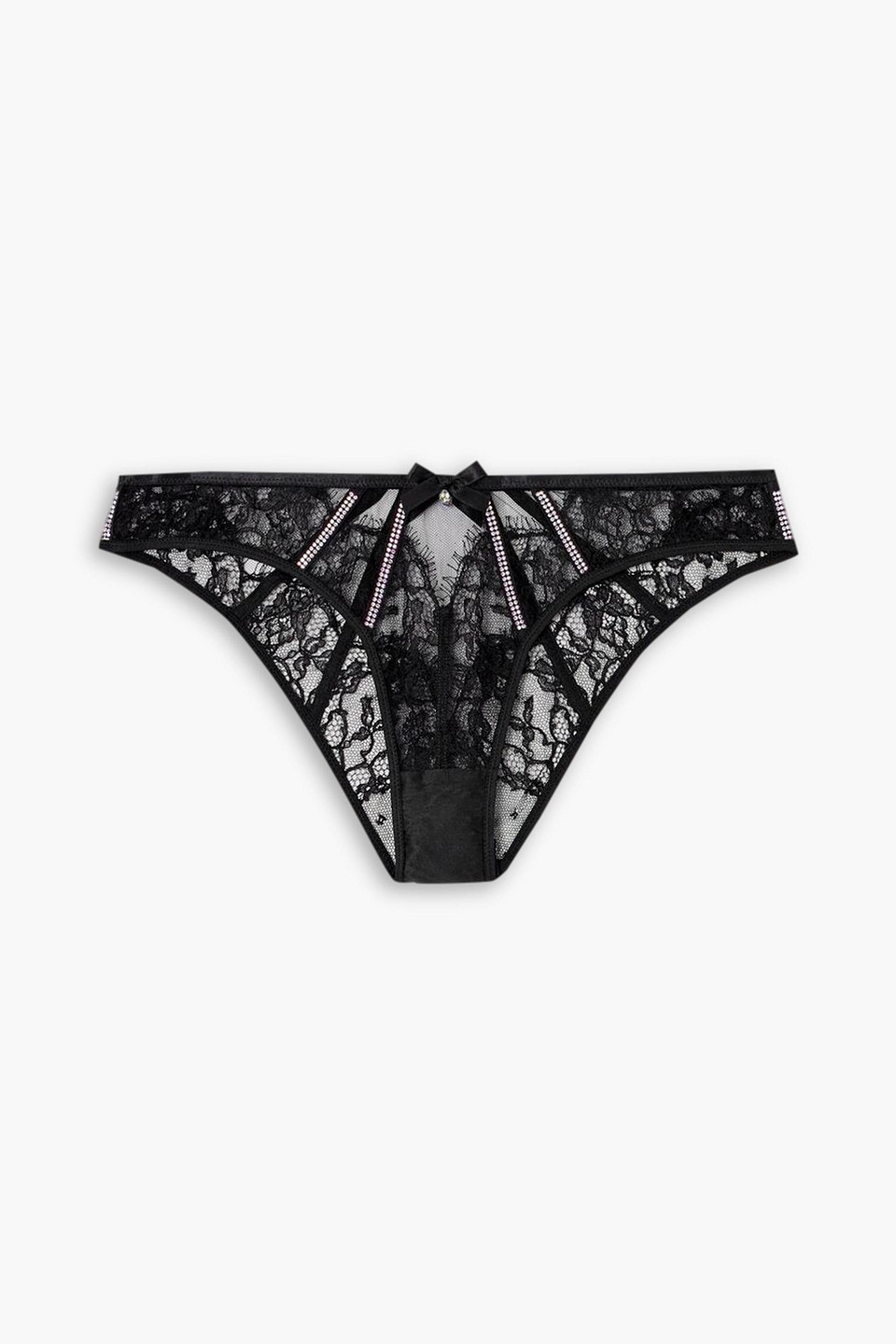 Caitriona crystal-embellished satin-trimmed cutout lace briefs