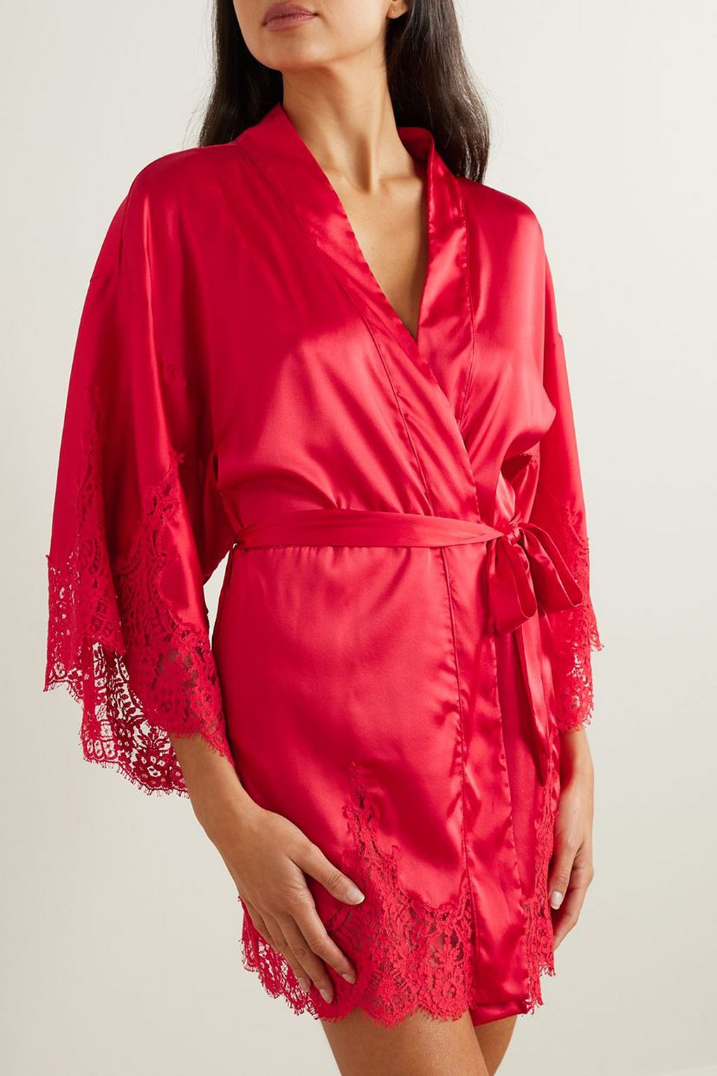 COCO DE MER Marella lace-trimmed satin robe