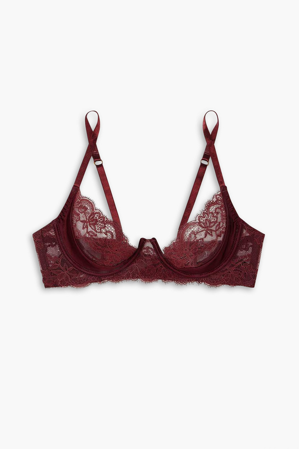 Seraphine silk-blend satin and lace underwired plunge bra