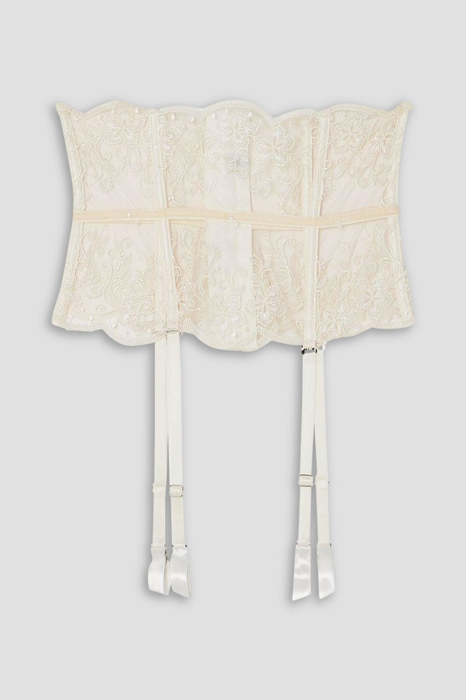 Tubereuse Blanche satin-trimmed embroidered tulle suspender belt