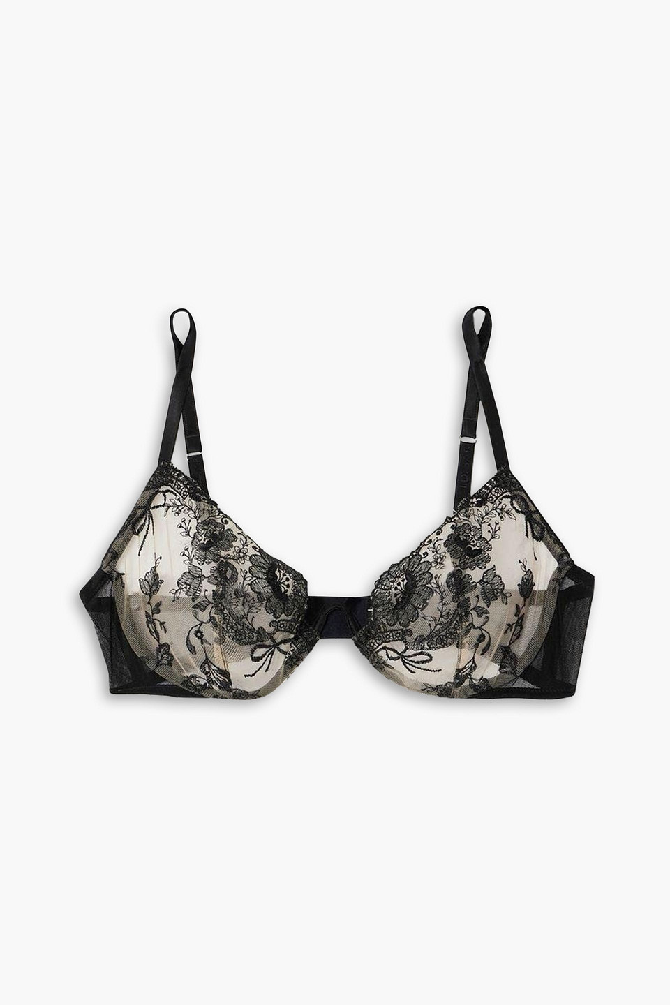 Tattoo embroidered silk-blend tulle underwired soft-cup bra