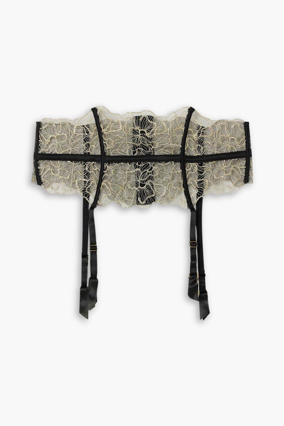 Damona satin-trimmed metallic Leavers lace suspender belt