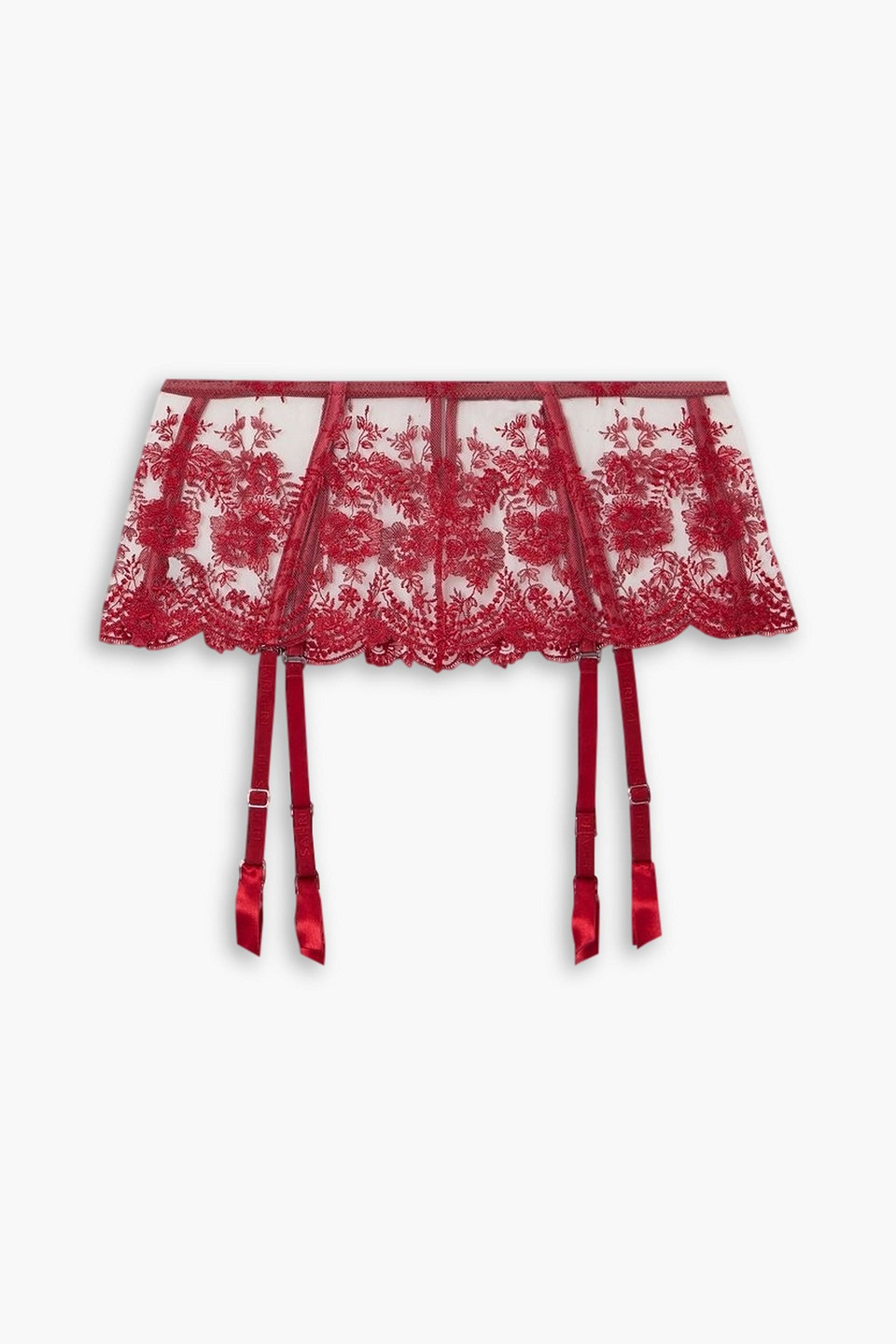 Tuscan Holiday satin-trimmed embroidered tulle suspender belt