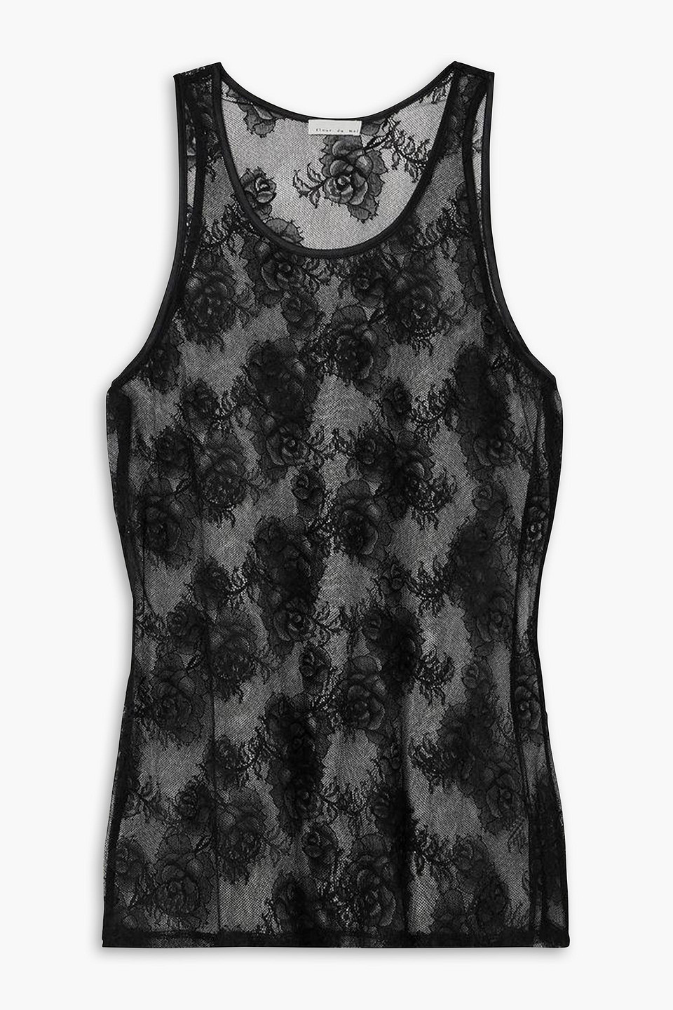 Fleur Du Mal Silk-blend Satin-trimmed Lace Tank In Black