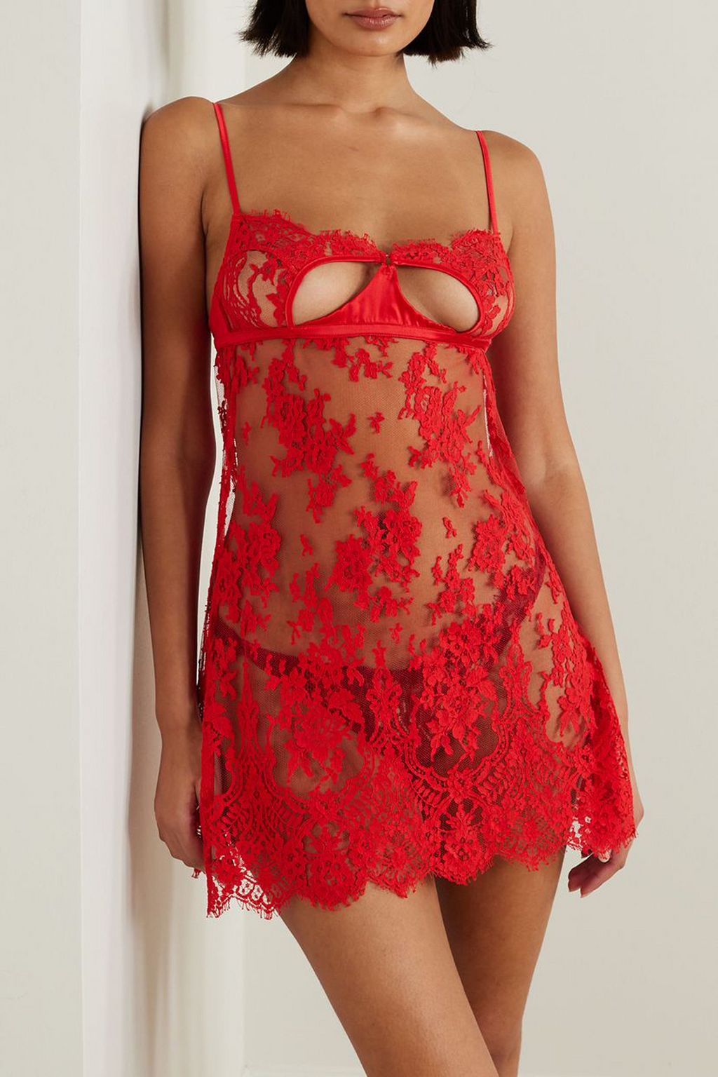 COCO DE MER Marella satin-trimmed cutout Leavers lace chemise