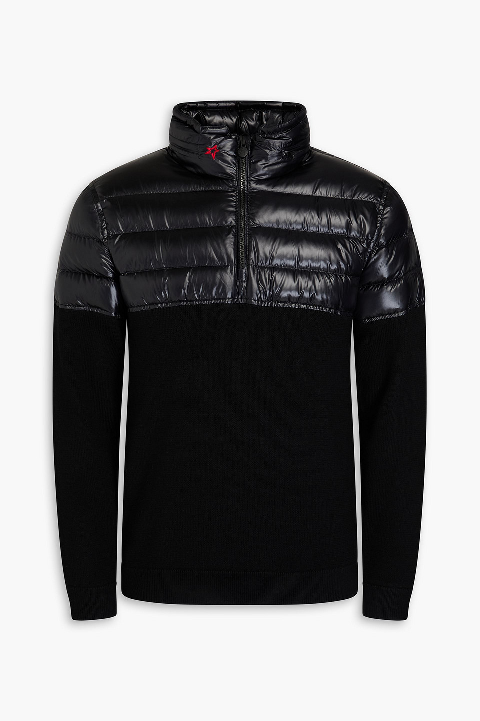 Perfect Moment Quilted Shell-paneled Merino Wool Sweater In Black