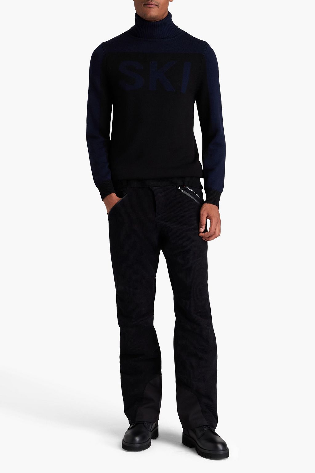 PERFECT MOMENT Two-tone intarsia merino wool turtleneck sweater