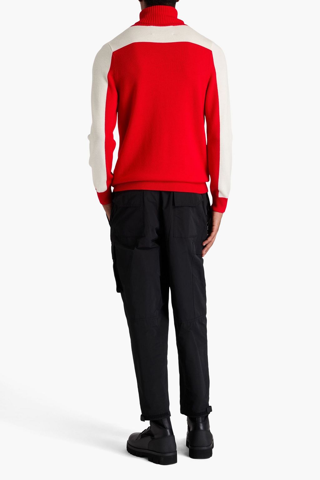 PERFECT MOMENT Two-tone intarsia merino wool turtleneck sweater