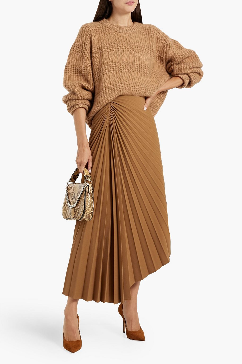 A.L.C. Tracy asymmetric pleated woven maxi skirt