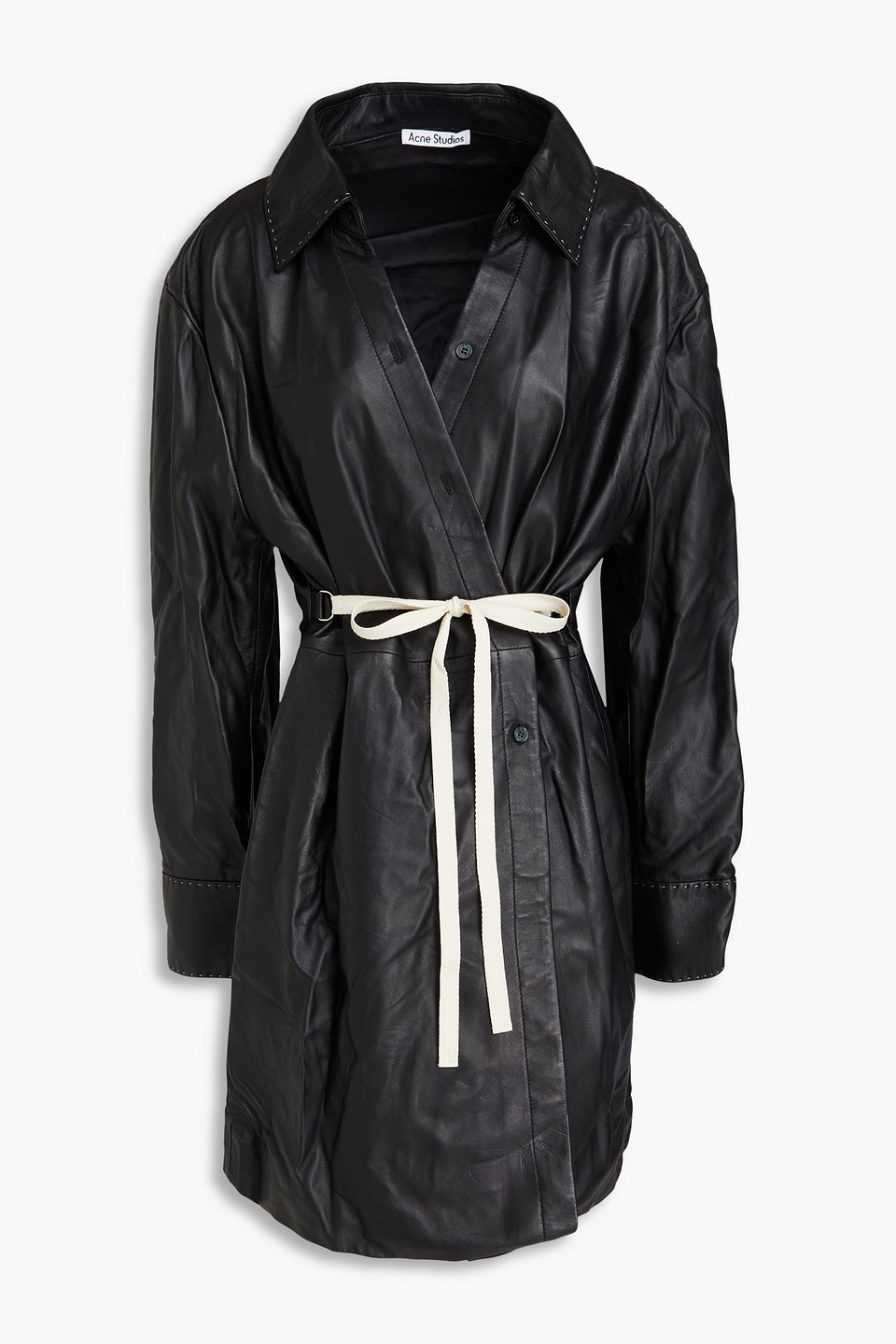 Acne Studios Leather Mini Wrap Dress In Black