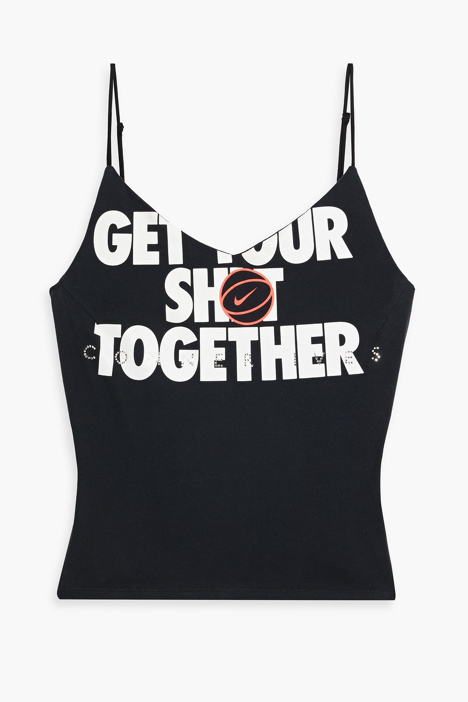 Embellished printed cotton-jersey camisole