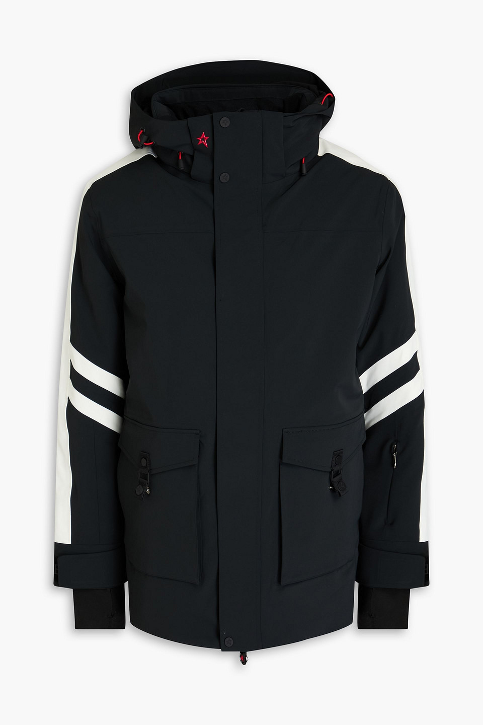 Perfect Moment Gus Striped Shell Hooded Jacket In Black