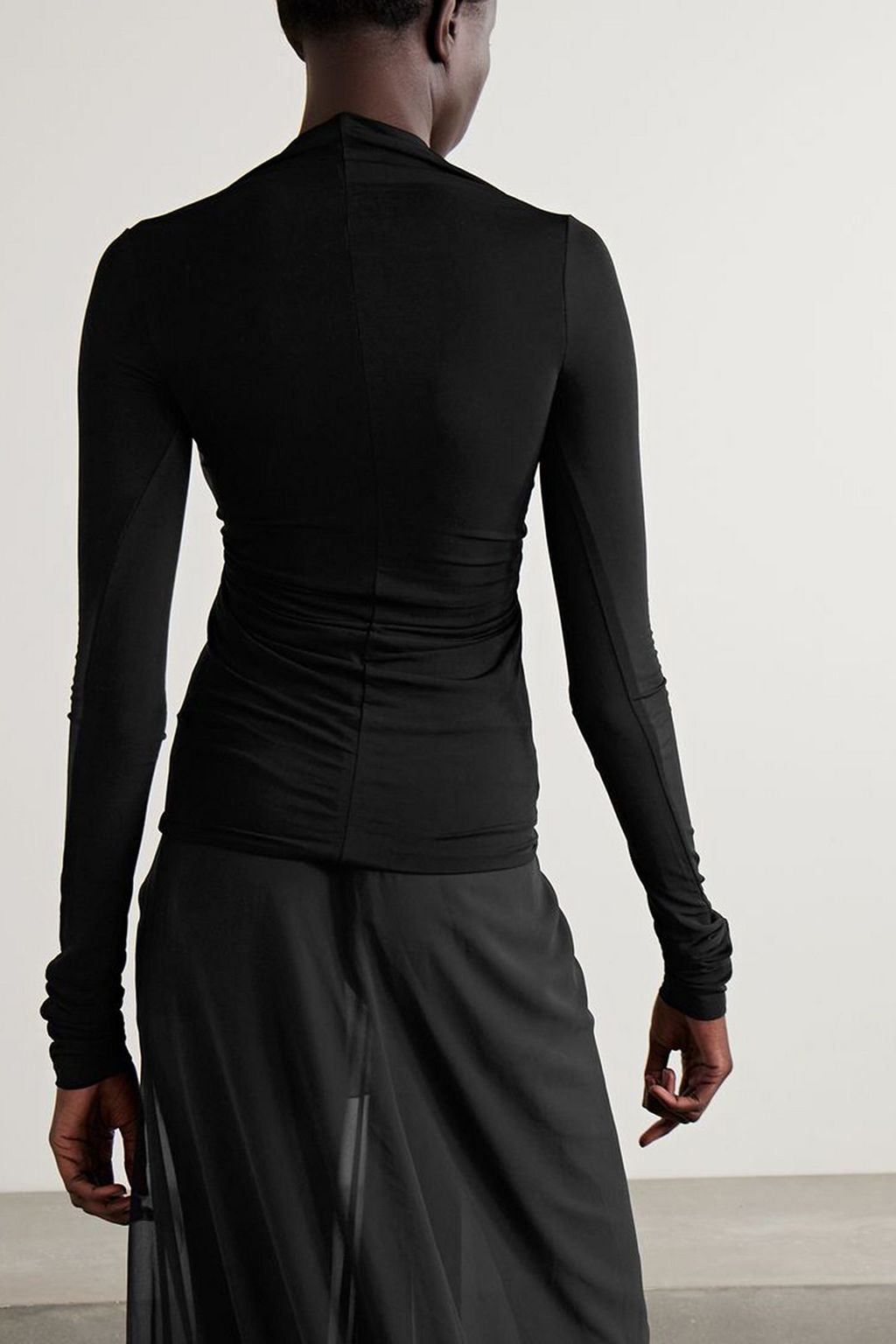 RICK OWENS Cutout ruched cupro-blend jersey top