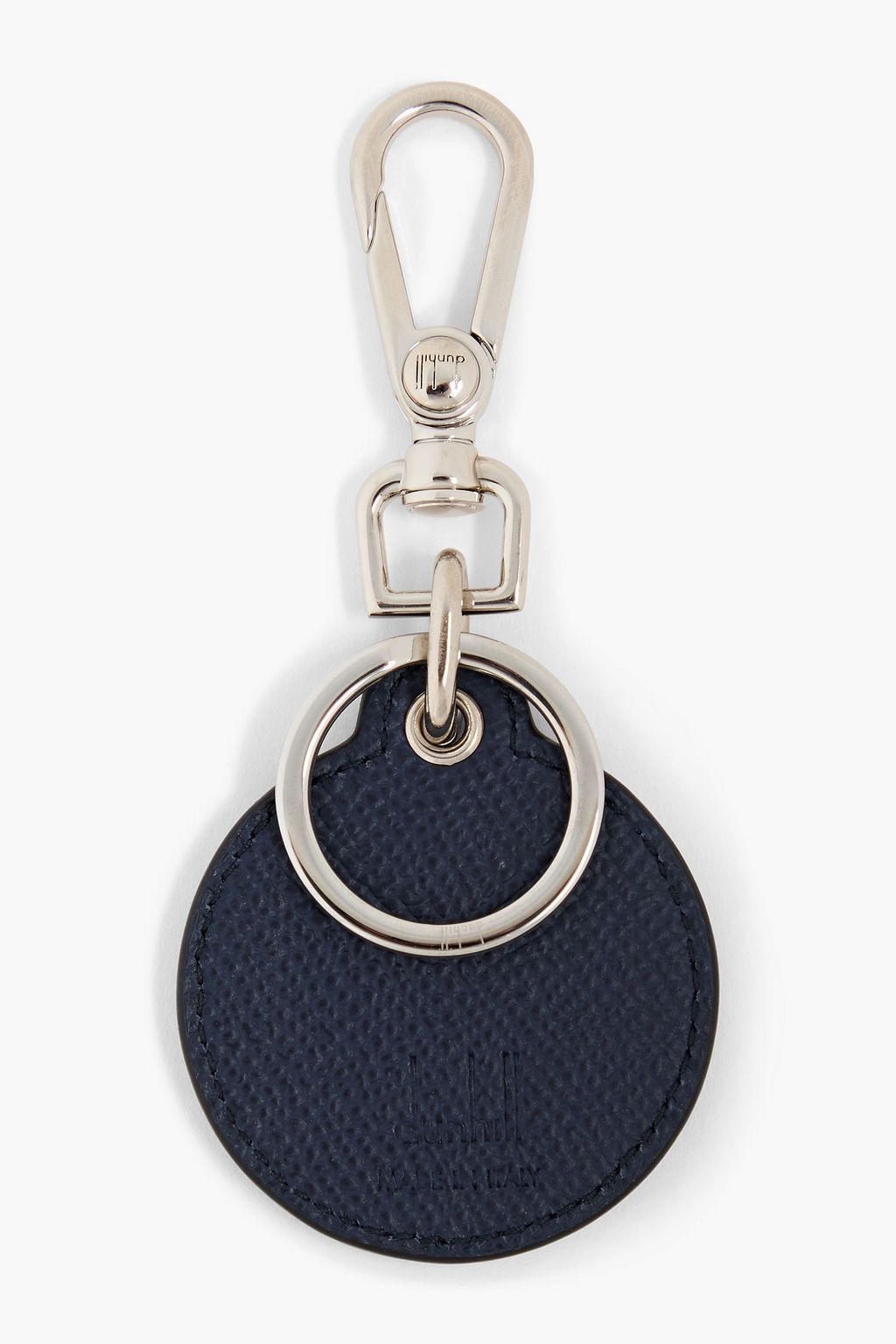 DUNHILL Silver-tone and pebbled-leather keychain