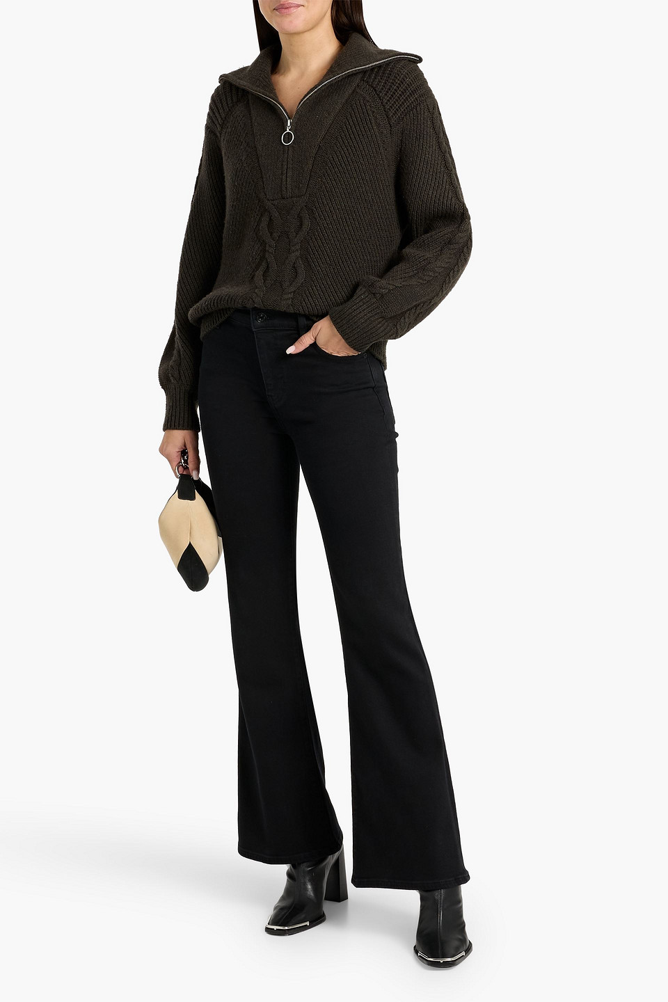 Frame The Icon High-rise Flared Jeans In Black