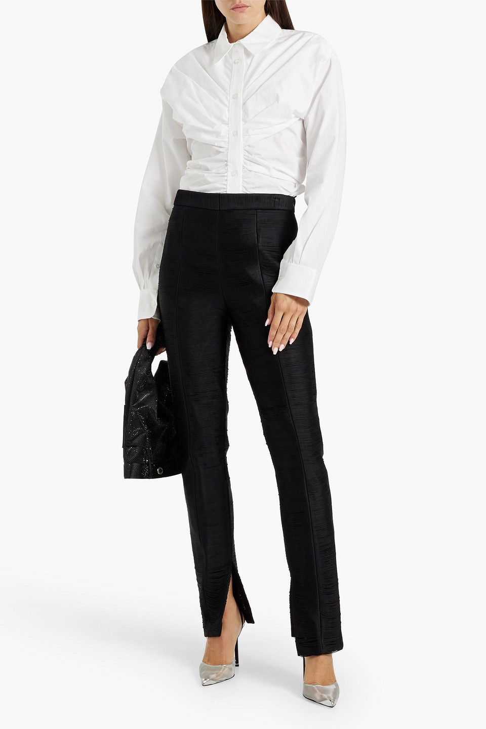 Alexander Wang Cummerbund Waist Cotton Poplin Shirt In White