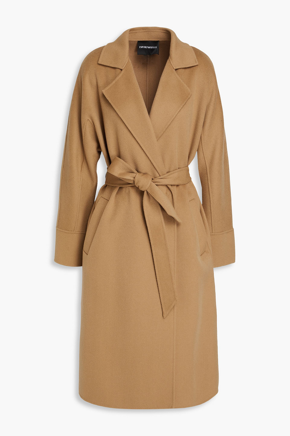 Emporio Armani Belted Cashmere-felt Coat In Brown