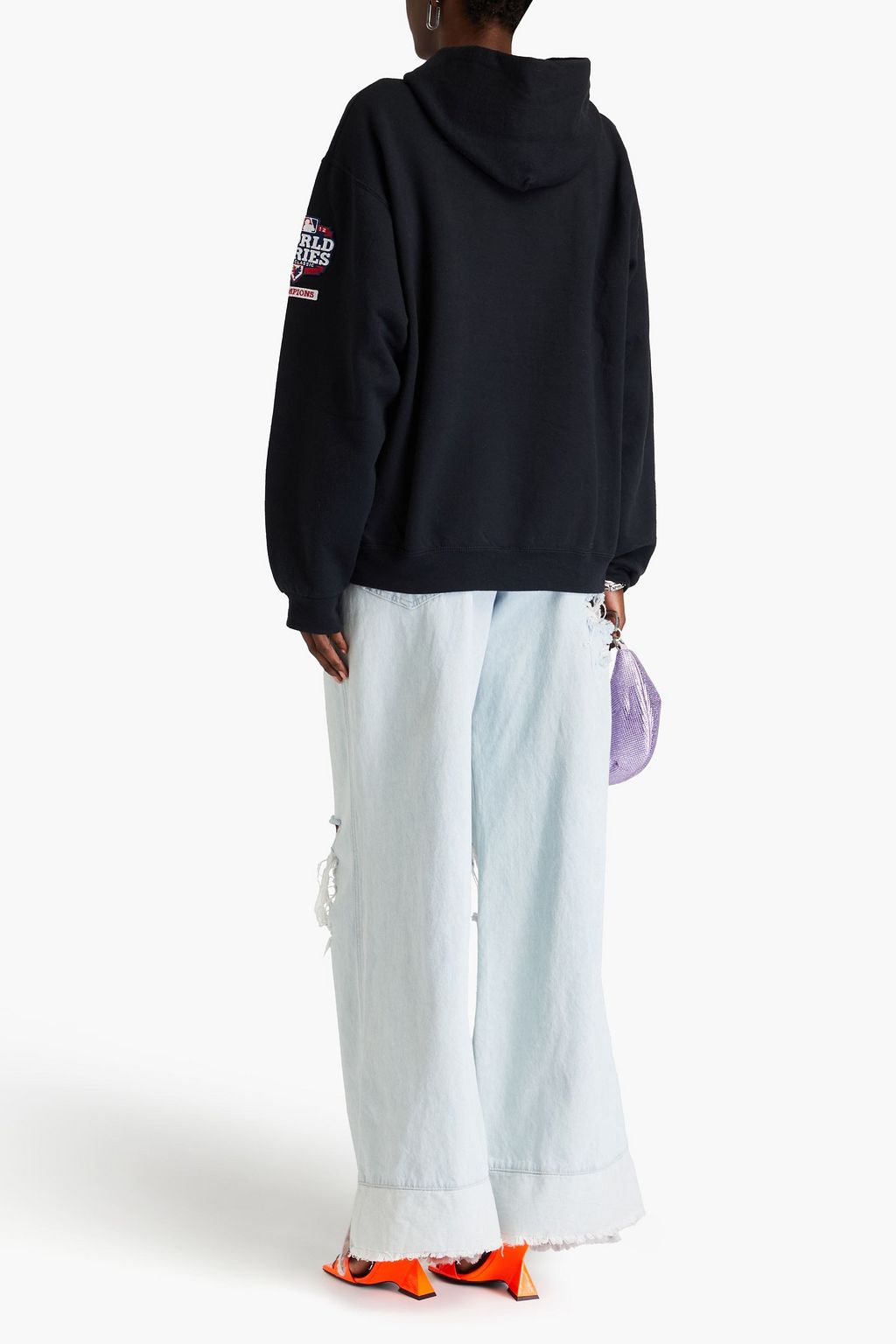 CONNER IVES Crystal-embellished printed French cotton-terry hoodie