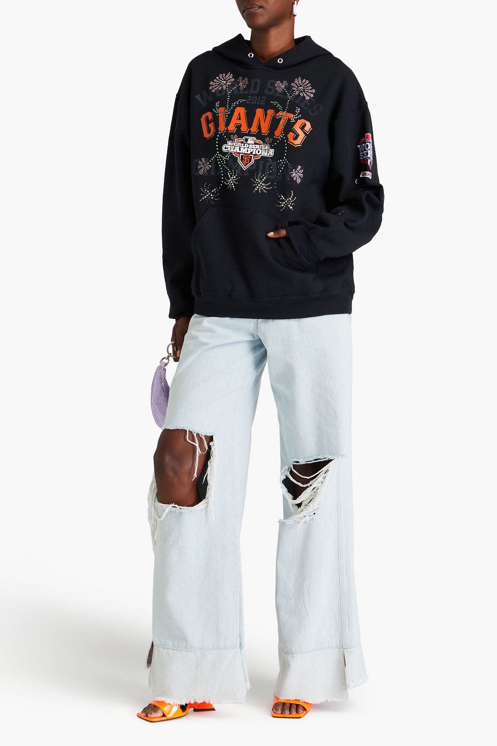 CONNER IVES Crystal-embellished printed French cotton-terry hoodie