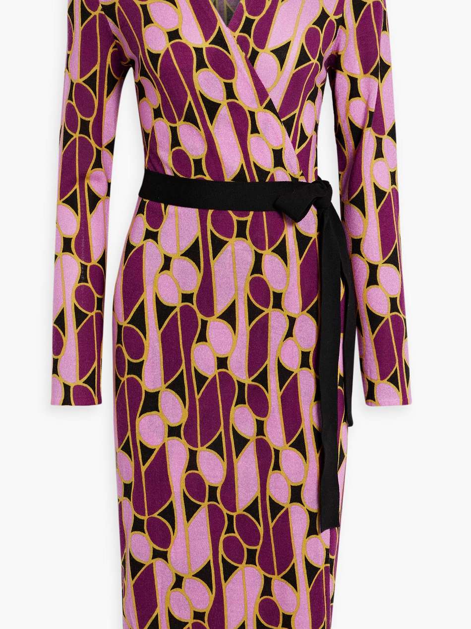 luella belted printed wool midi wrap dress