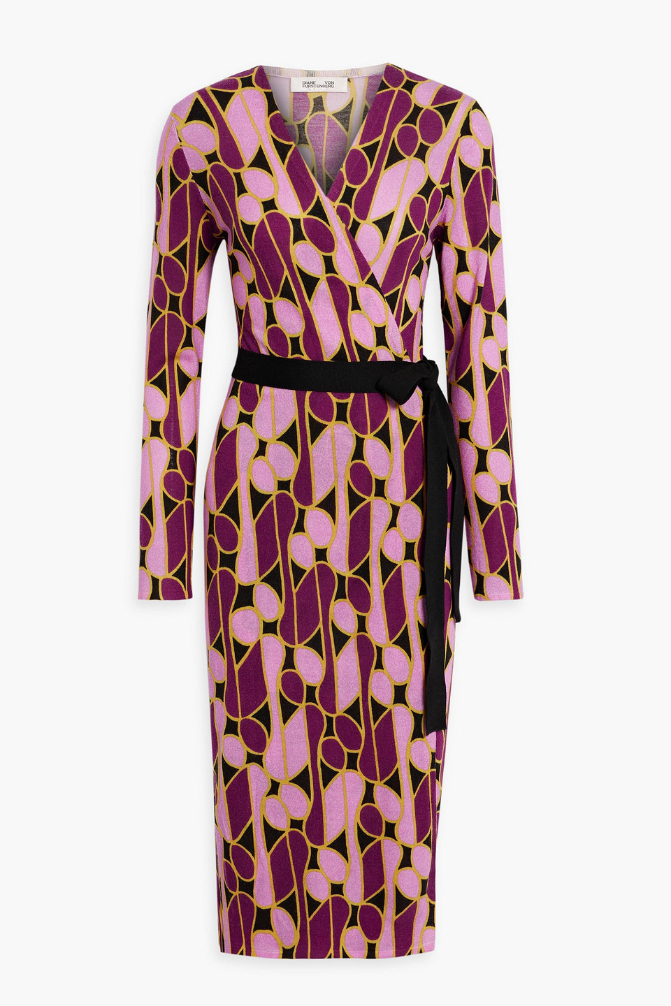 Diane Von Furstenberg Luella Belted Printed Wool Midi Wrap Dress In Pink