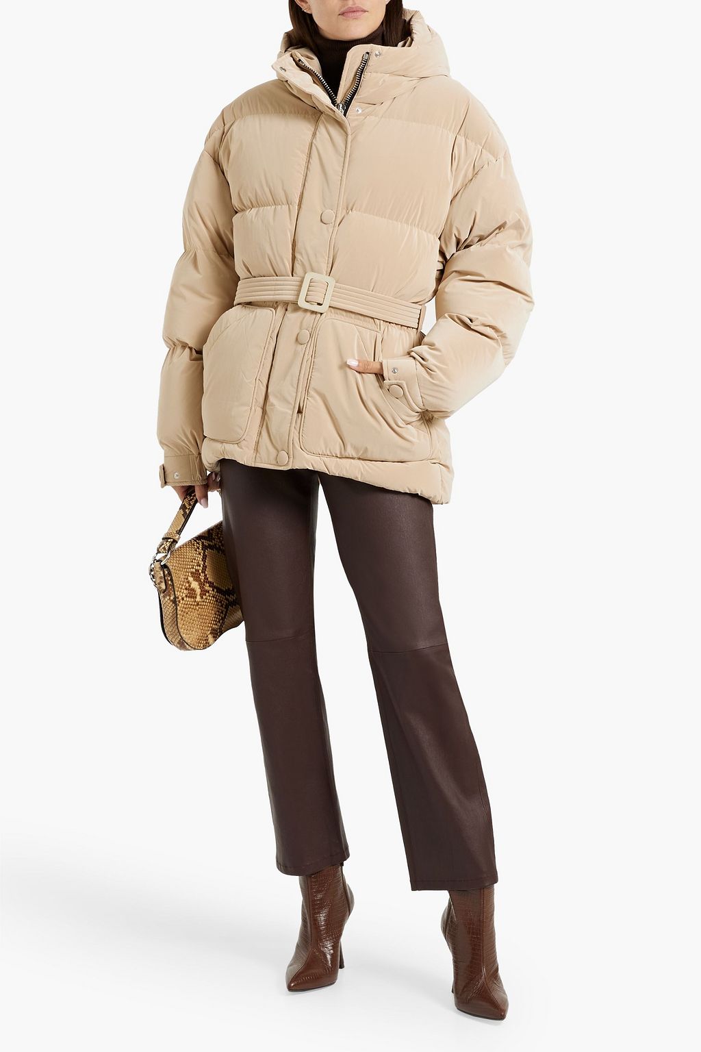 IENKI IENKI Michlin belted quilted faux leather down jacket