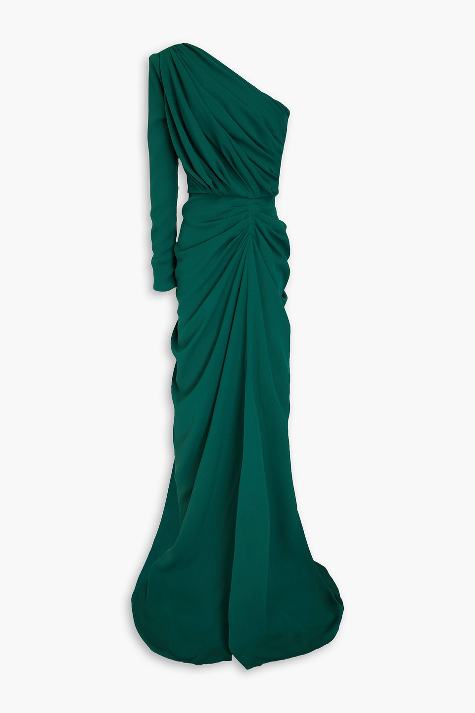 Rhea Costa Zeina One-sleeve Crepe Gown In Forest Green