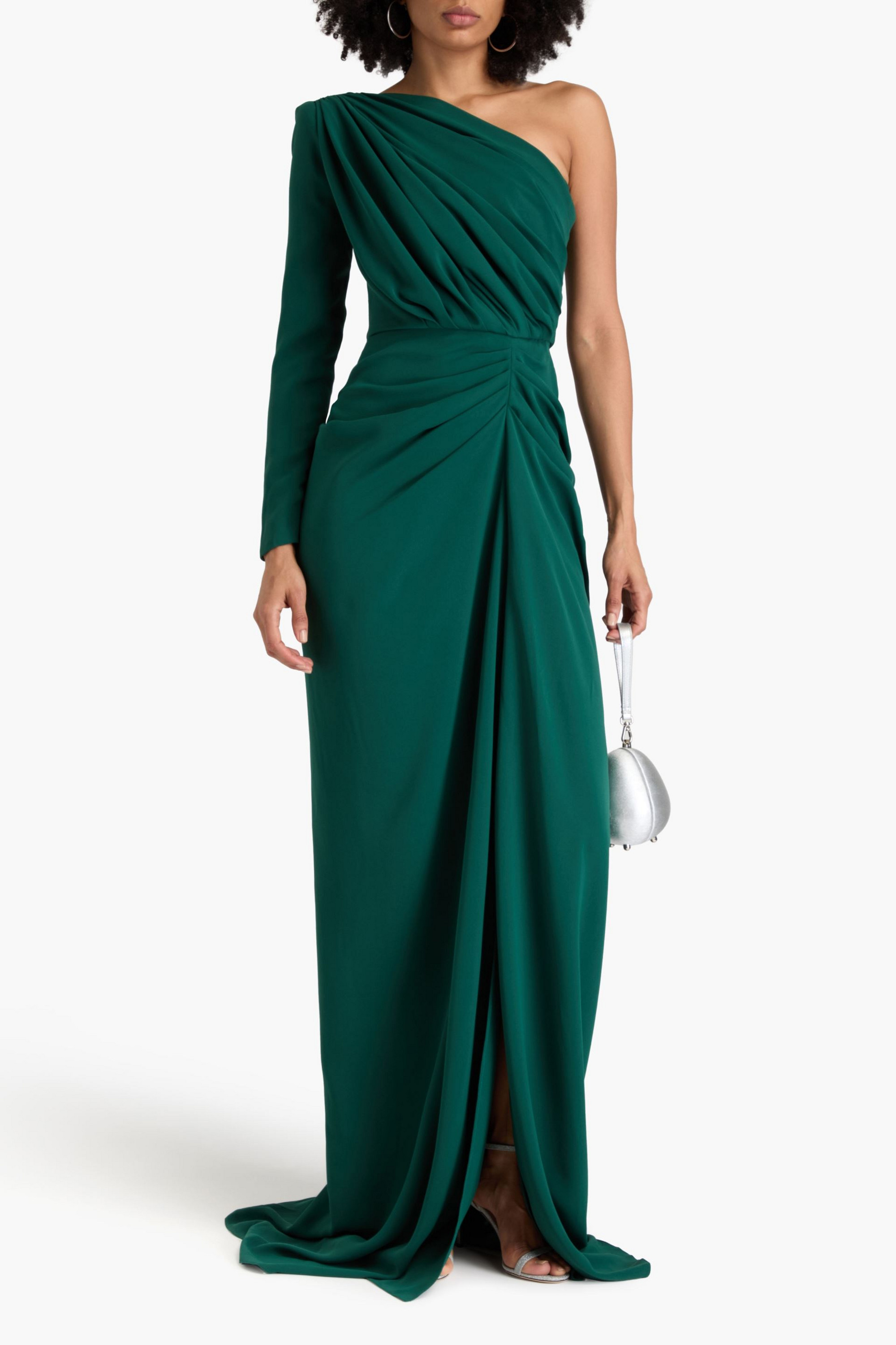 RHEA COSTA Zeina one-sleeve crepe gown