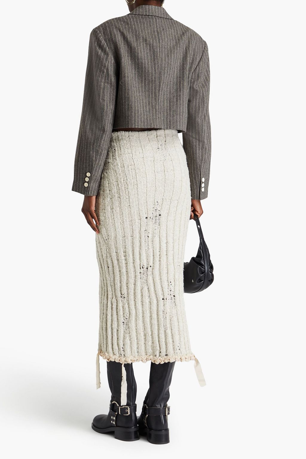 ACNE STUDIOS تنورة متوسطة الطول مصنوعة من مزيج الصوف بتصميم مضلّع بتأثير معتق