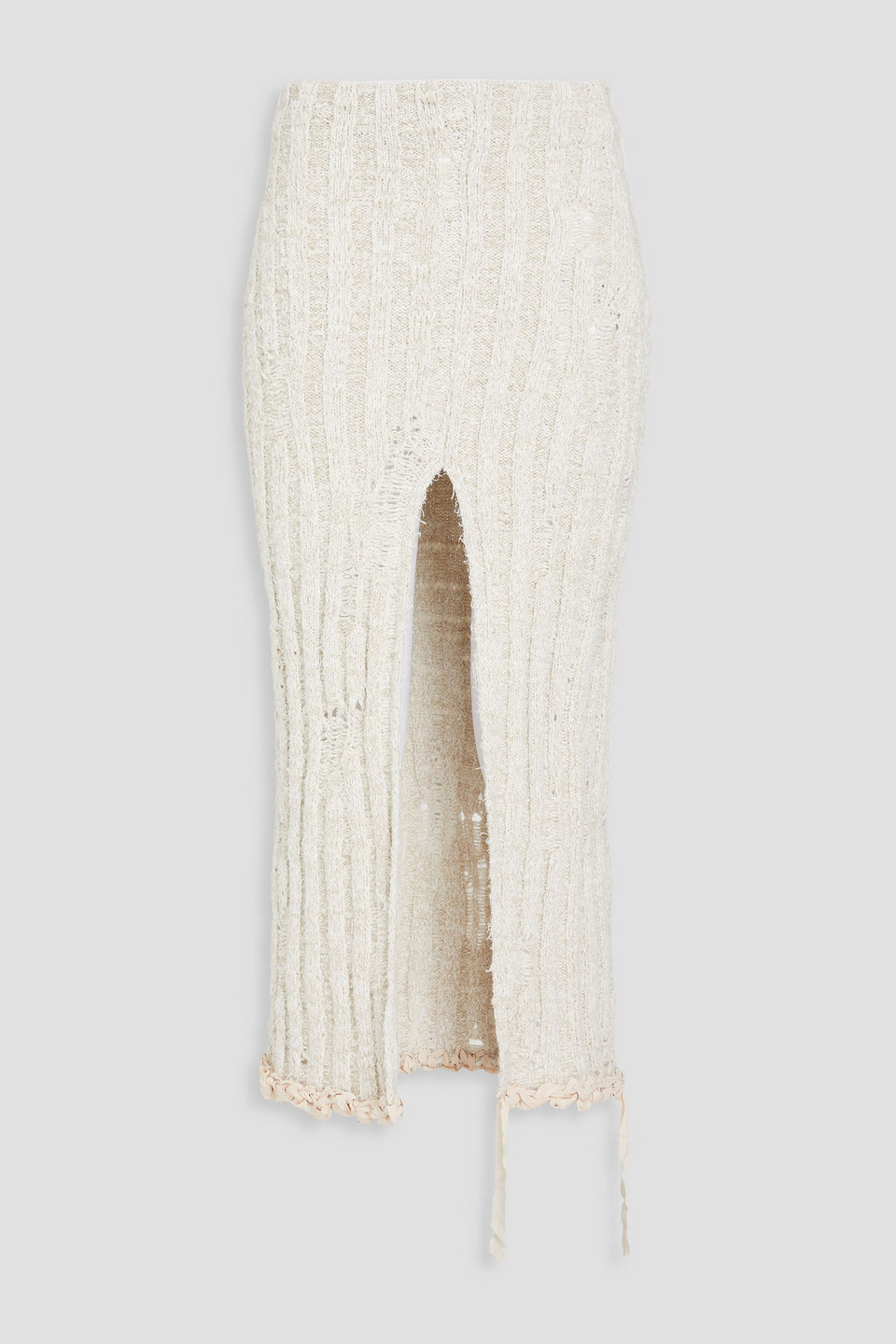Acne Studios Distressed Ribbed Wool-blend Midi Skirt In Neutral