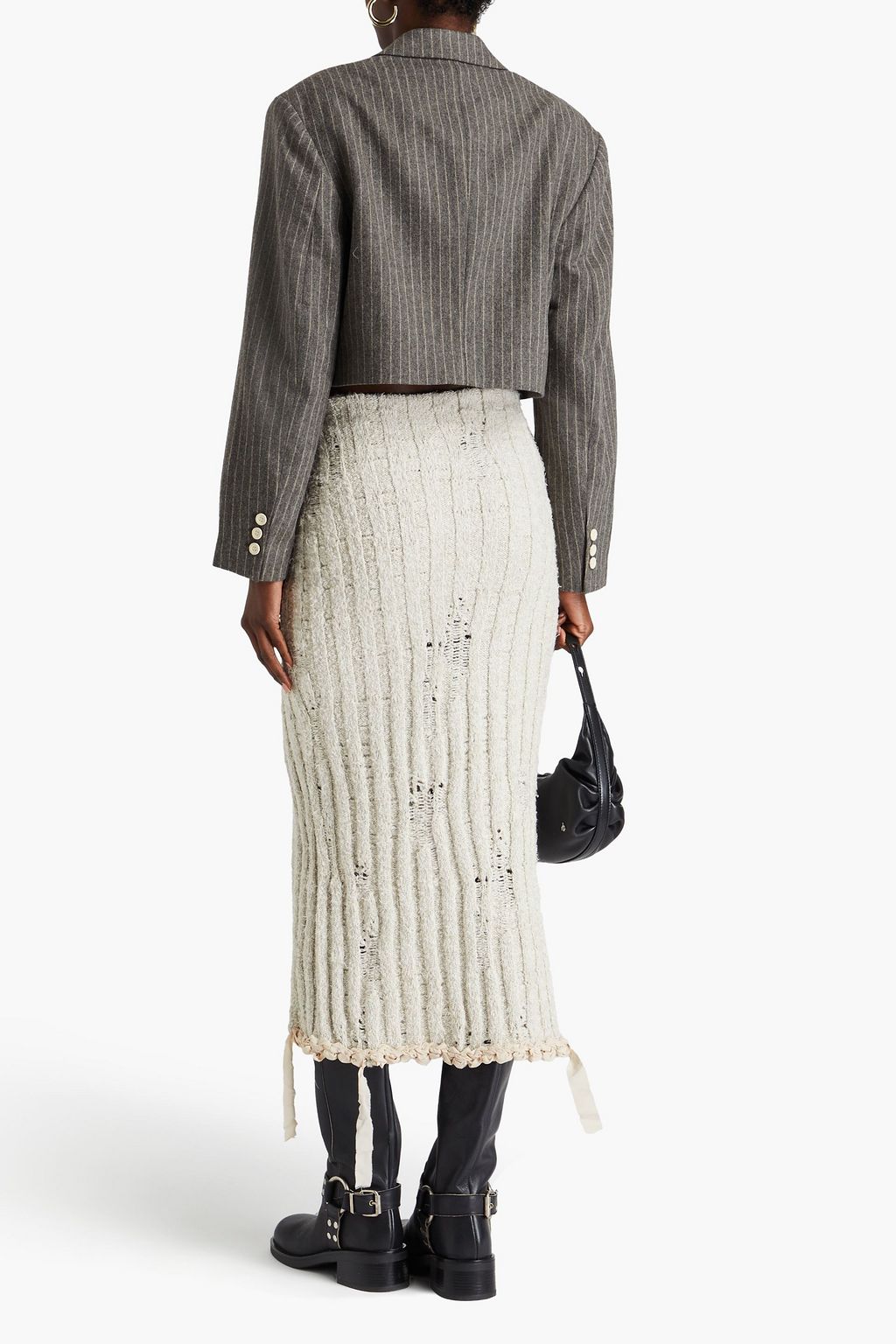 ACNE STUDIOS 핀스트라이프 울 혼방 크롭 블레이저