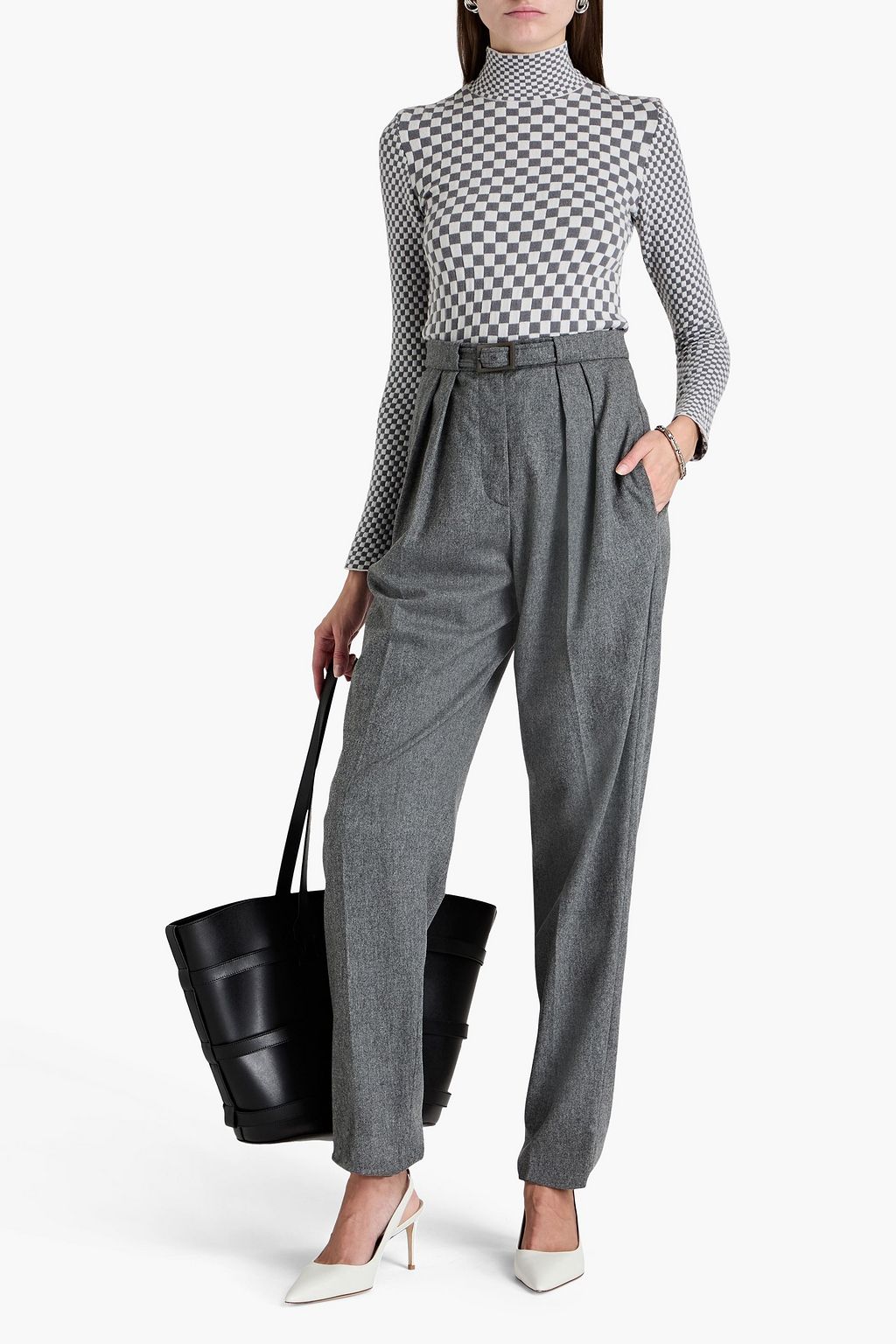 EMPORIO ARMANI Pleated wool-blend twill tapered pants