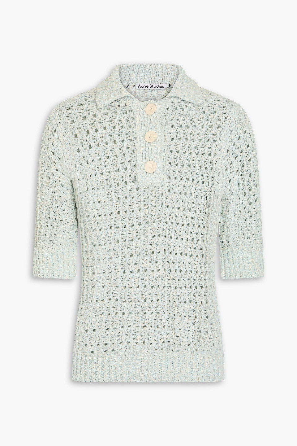 Crochet-knit cotton polo shirt
