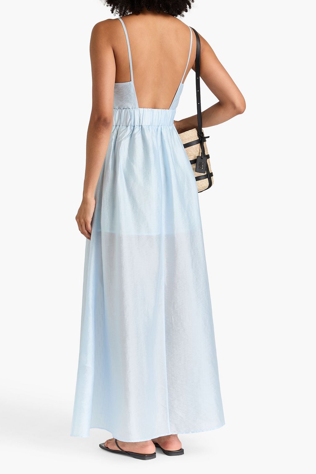 EMPORIO ARMANI Pleated Lyocell-blend satin-jacquard maxi dress