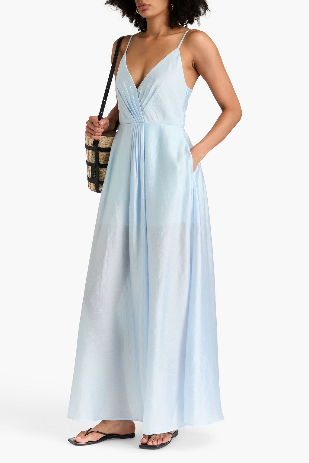 EMPORIO ARMANI Pleated Lyocell-blend satin-jacquard maxi dress