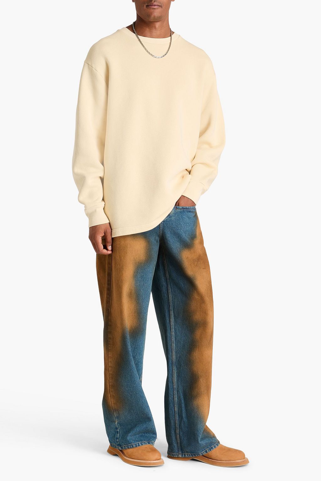ACNE STUDIOS سويت شيرت مضلّع مصنوع من قطن صوف ناعم بتصميم مطرّز