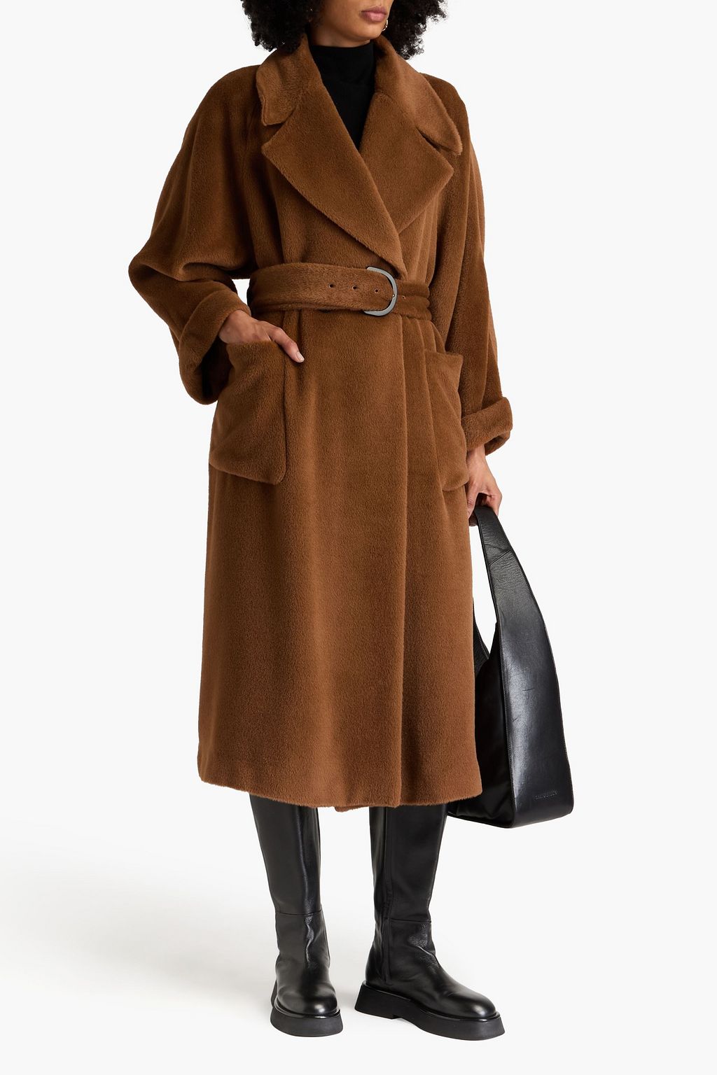 EMPORIO ARMANI Mantel aus Filz aus einer gebürsteten Alpaka-Wollmischung