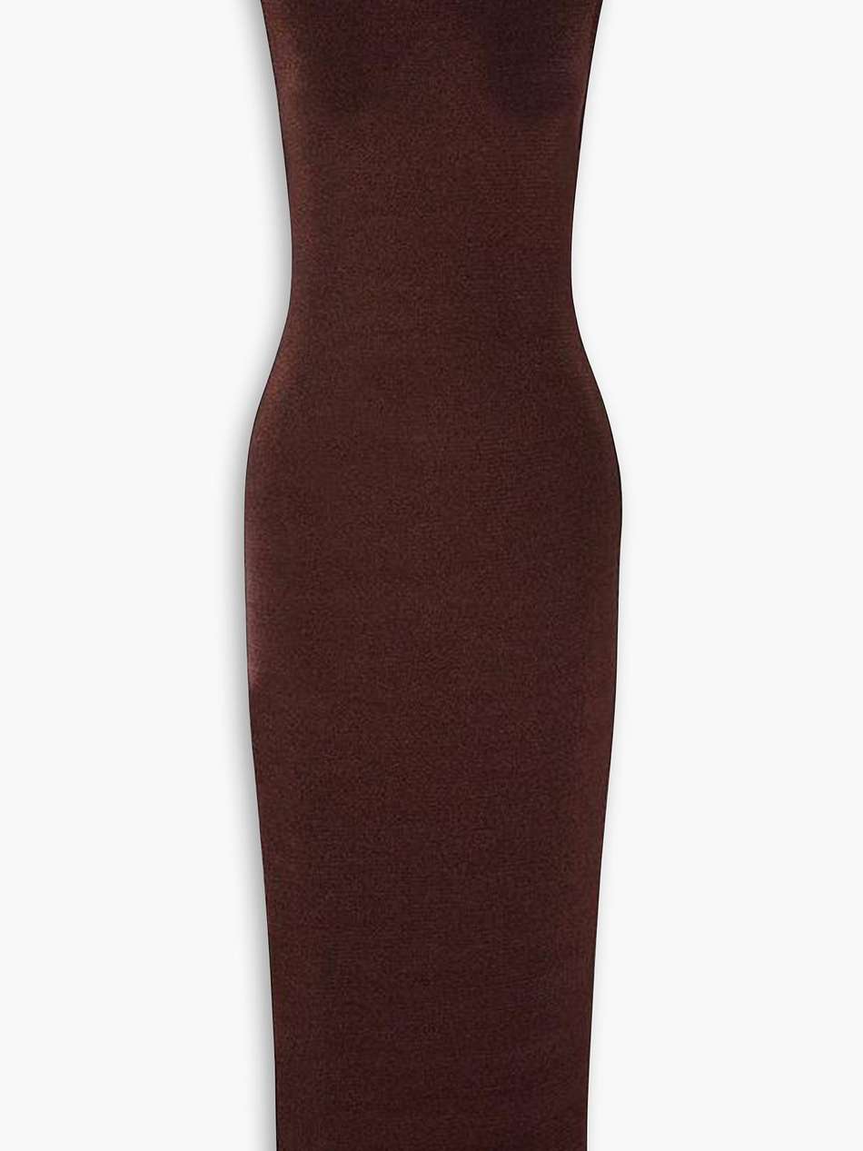 flora metallic jersey turtleneck midi dress
