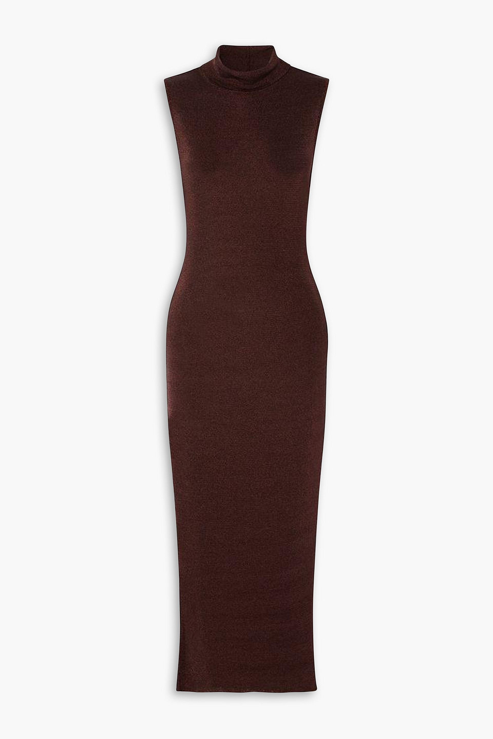 Gauge81 Flora Metallic Jersey Turtleneck Midi Dress In Chocolate