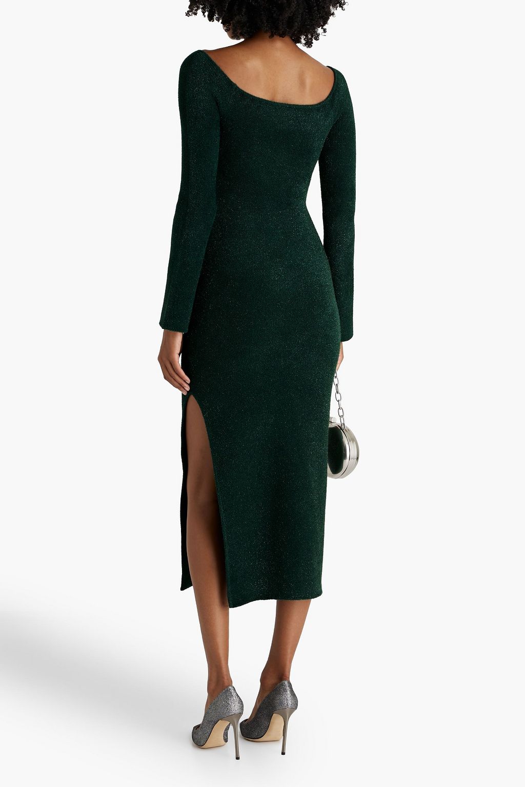 GALVAN  LONDON Off-the-shoulder metallic knitted midi dress