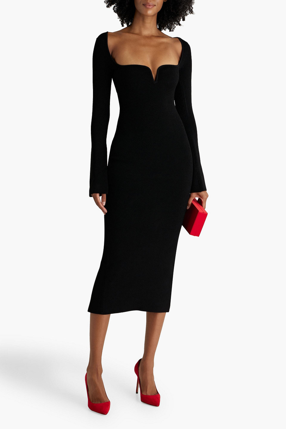 Galvan London - Midikleid Aus Rippstrick - Schwarz - L 