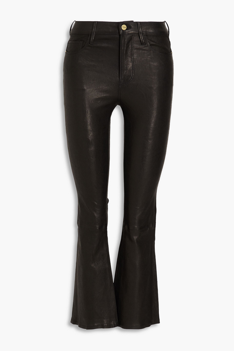 Frame Le Crop Mini Boot Leather Bootcut Trousers In Black