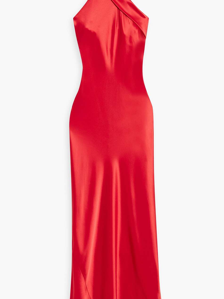 twist-front satin-crepe halterneck gown