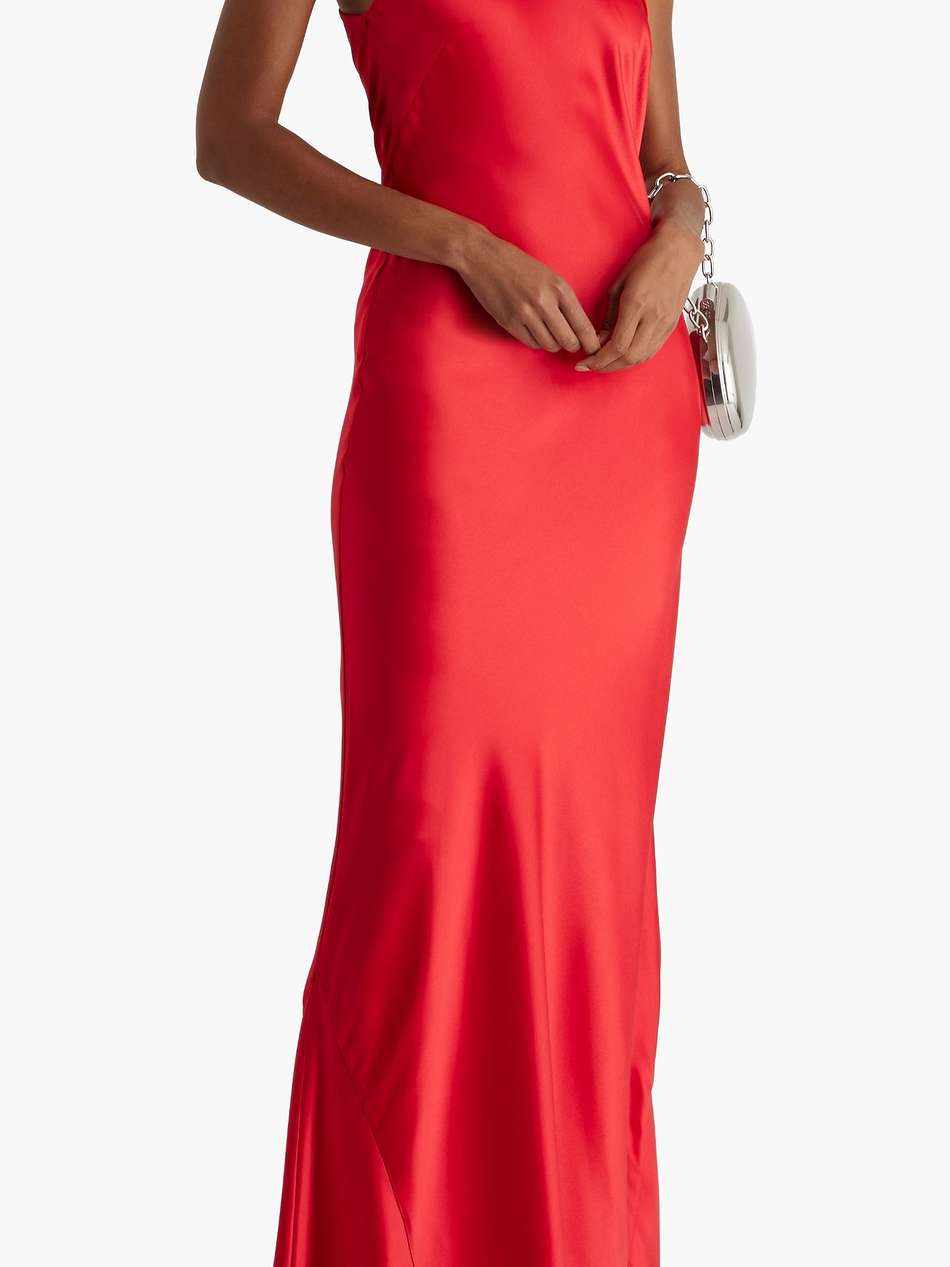 twist-front satin-crepe halterneck gown