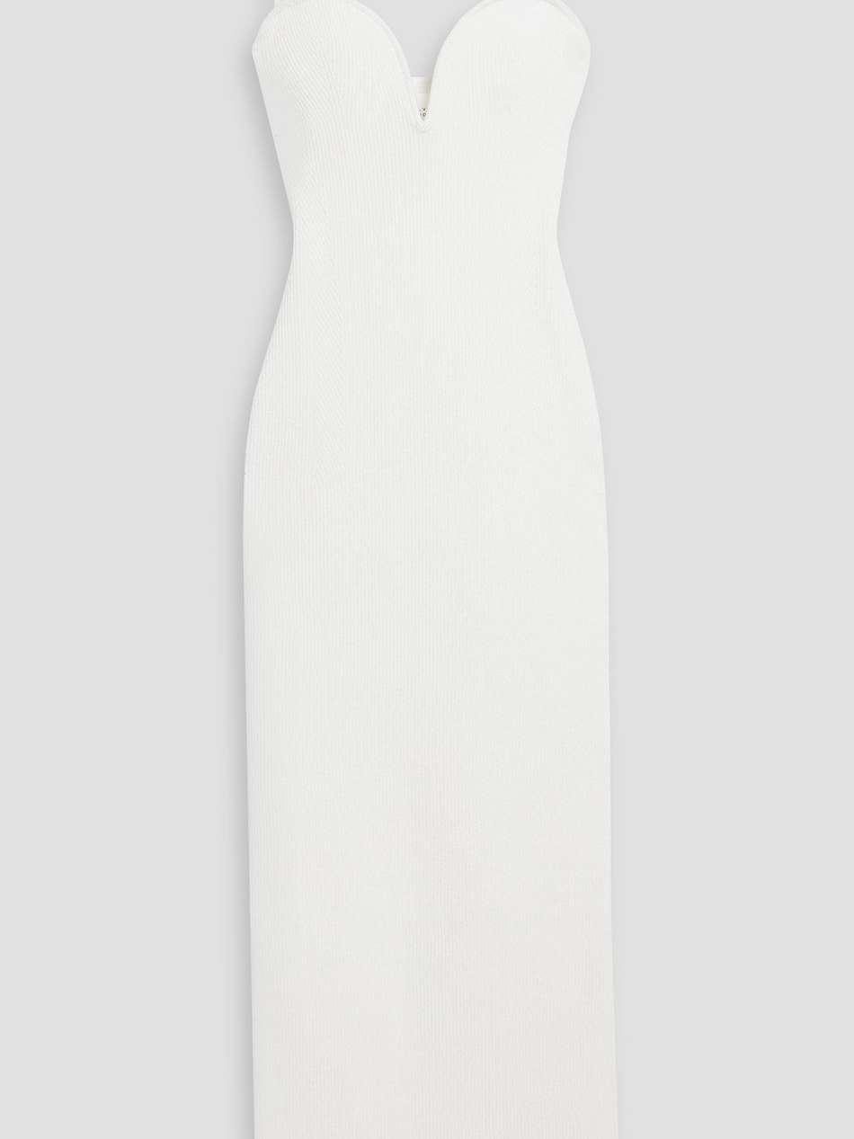 faux pearl-embellished ribbed-knit maxi dress
