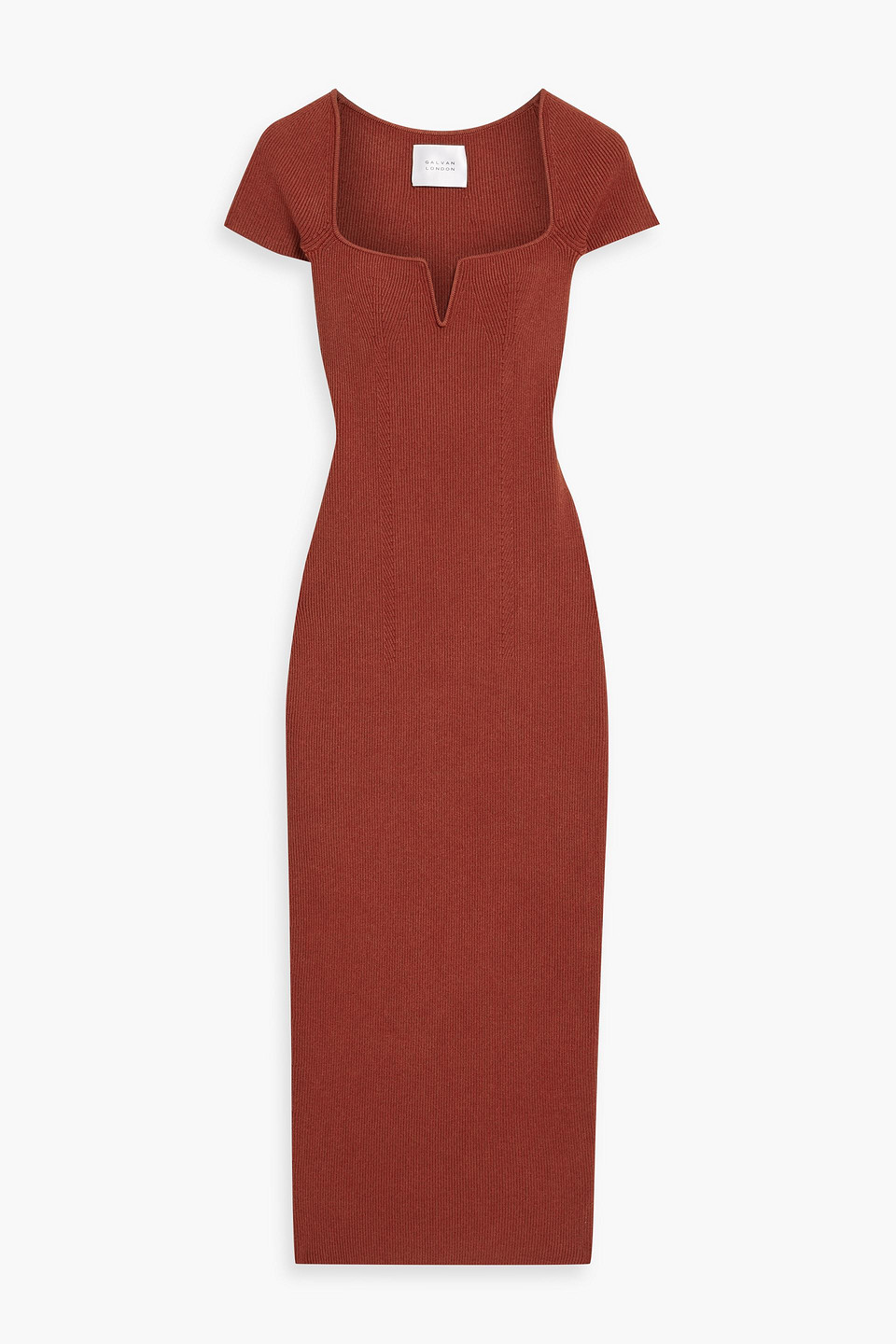Galvan Ribbed-knit Midi Dress In Brick